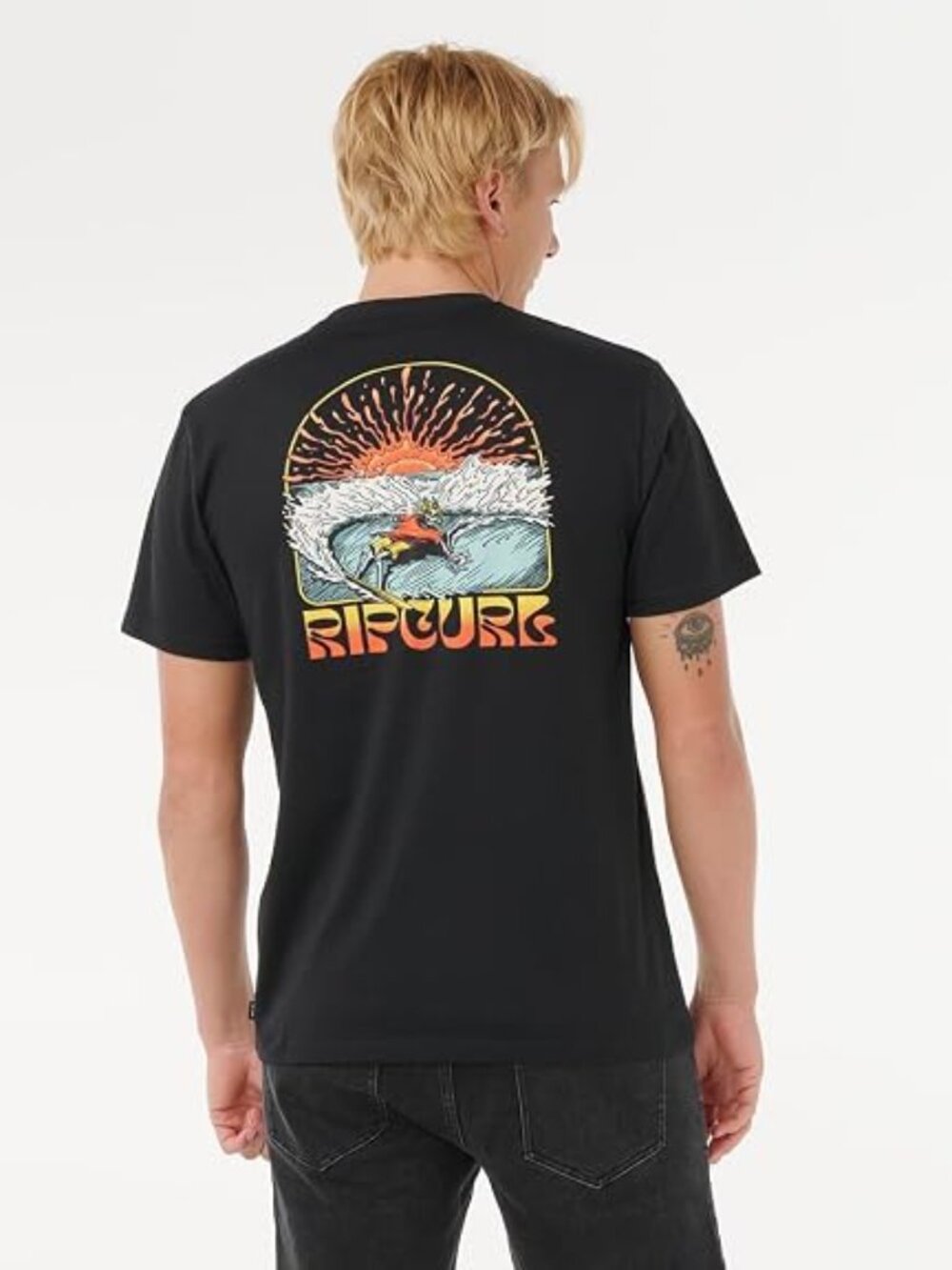 Rip Curl Black Short Sleeve Tee with Sunset Logo Graphic Standard Fit XXL
